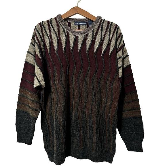 VTG Northern Isles Men's 3D Knit Sweater Size L Red Geometric Dadcore 90S Biggie - Picture 1 of 8